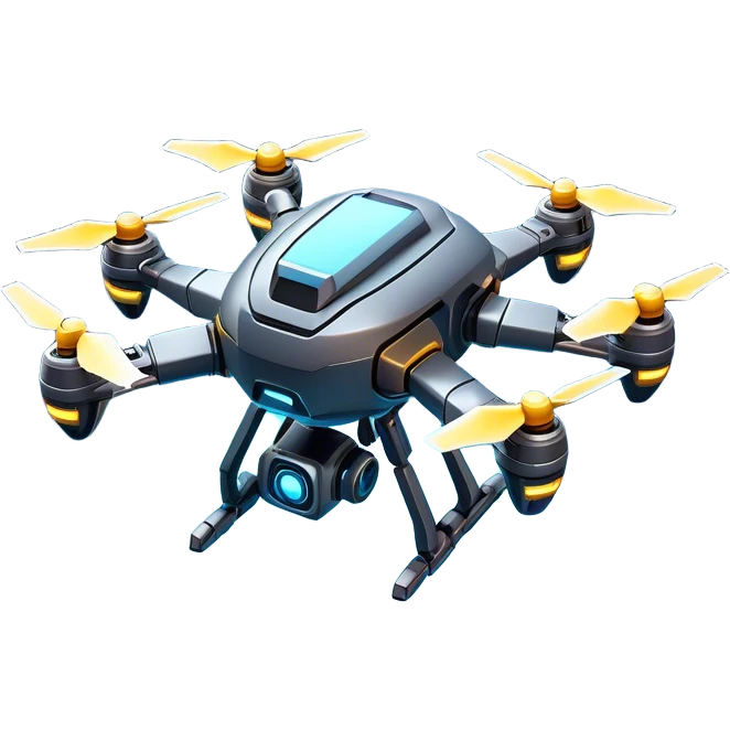 Clash of Clans aesthetic: Cinematic Playful 3D Isometric Robot Drone Emoji, rendered in a 3D vector-style similar to standard emojis with minimal shading and bold, simplified shapes. A compact, distinct form with signature details, softly glowing with a futuristic sci-fi warfare charm. Simplified yet unmistakably iconic, highly detailed and consistent, glowing with a soft radiance and high shine. Stylized with a touch of high-tech brilliance and a soft glowing outline, capturing the essence of a beloved gaming relic with a friendly, playful manner! emoji