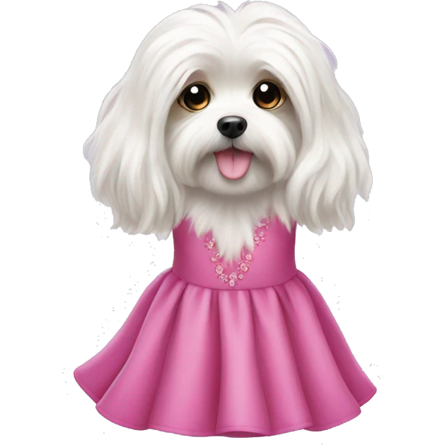 Long haired Maltese with pink dress emoji