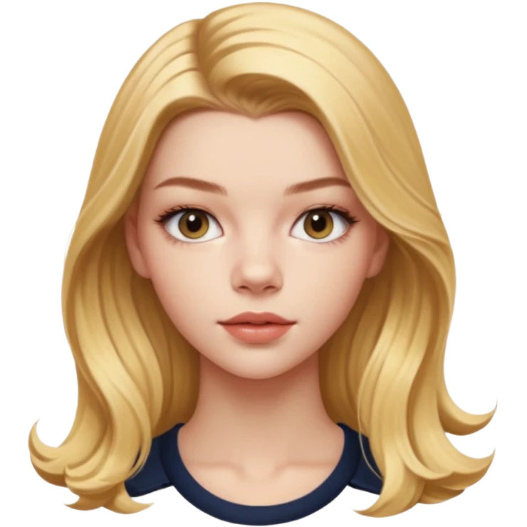 Cinematic Realistic Anya Taylor Joy Portrait, depicted with lifelike skin texture, subtle rosy undertones, and soft natural lighting that enhances the gentle contours of her face. Her intricately detailed golden blonde hair is elegantly. emoji