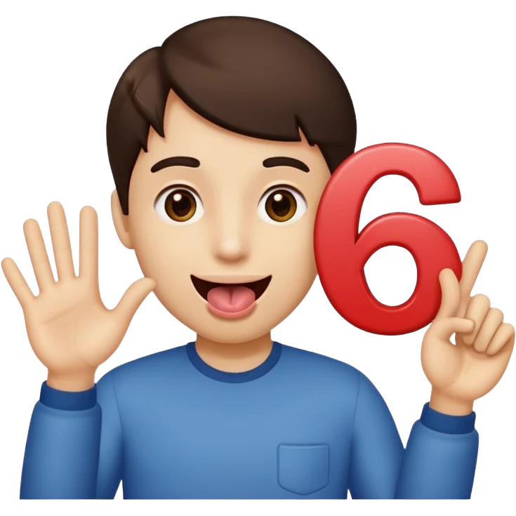 Happy face with tongue out with a number six in the left hand and number seven in the right hamd  emoji