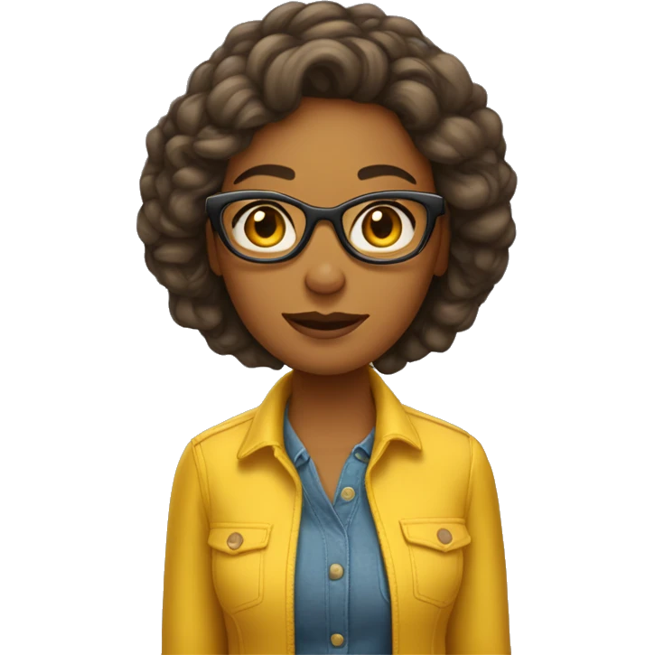Mulher cabelo curto cacheado óculos e Roupa amarela  emoji