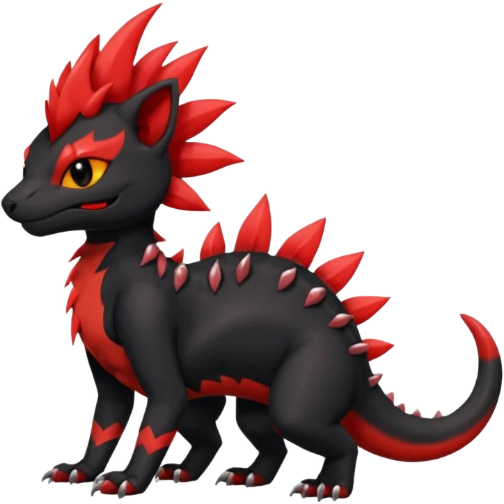 Shiny cool Fiery gothic evil black and red salandit-Liten-torracat with a red Mohawk  emoji
