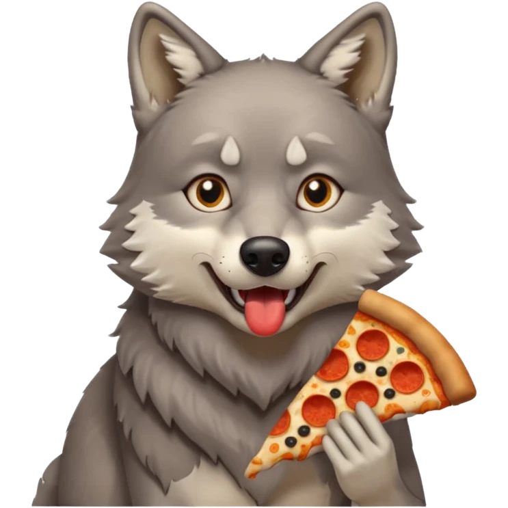 a sitting surprised grey wolf eating a piece of pizza emoji emoji