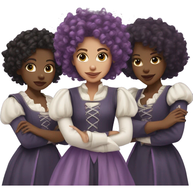 Three musketeers dark black women lilac curly hair emoji