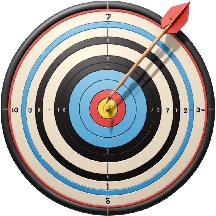 A bow and arrow aimed at a target, with the arrow perfectly positioned for release. The background features a target with concentric rings, emphasizing precision, skill, and focus in archery. The scene radiates concentration and the grace of the sport. emoji