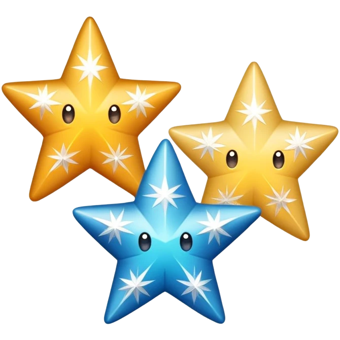 three simple sparkle stars, each star has a different fabric pattern emoji