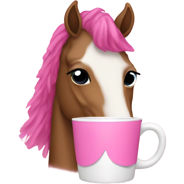 Horse in a pink tutu, drinking coffee emoji