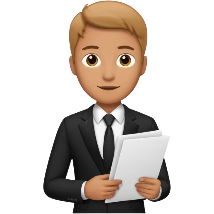 a man in a formal suit walks with papers in his hands emoji