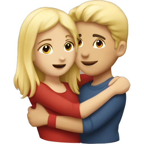 Blonde boy and brunette girl hugging emoji