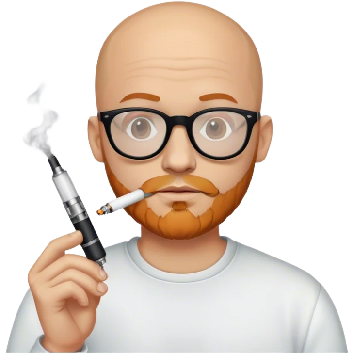 bald man with ginger short beard and black glasses with an e-cig emoji