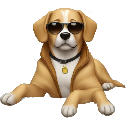 Dog with sunglasses and wearing a coat laying on the couch  emoji
