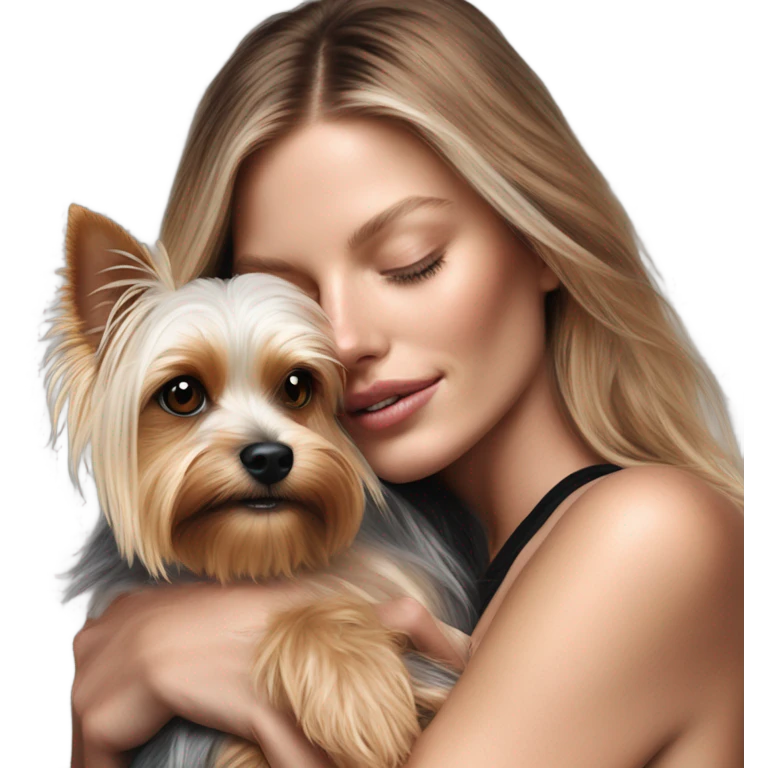 Photo Real pale Victoria secret model cuddling a Yorkshire terrier  emoji
