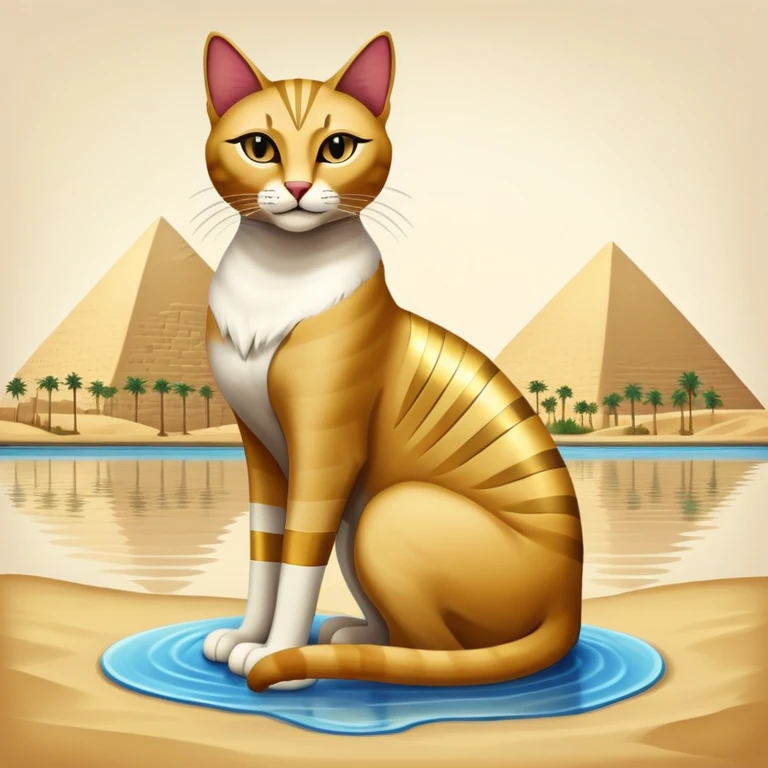 Egyptian cat full body sitting with Nile river background emoji