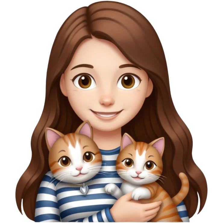 smiling girl with long hair holding a cat with silver stripes emoji