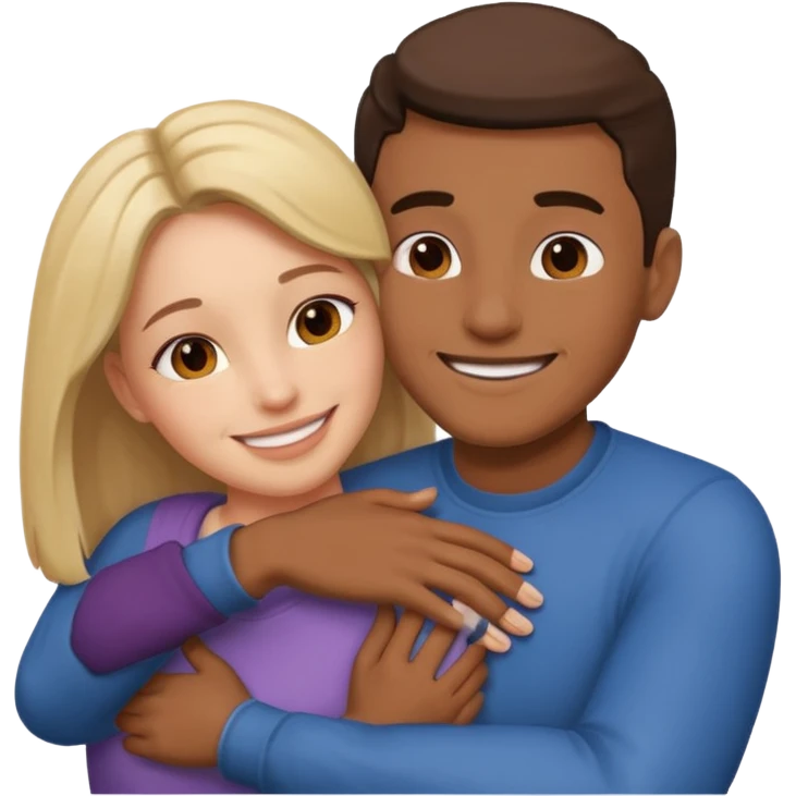 Two people hugging facing each other, one male one female emoji