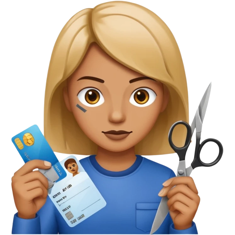 Scissors cutting an ID card in 2 parts.hyper realistic emoji