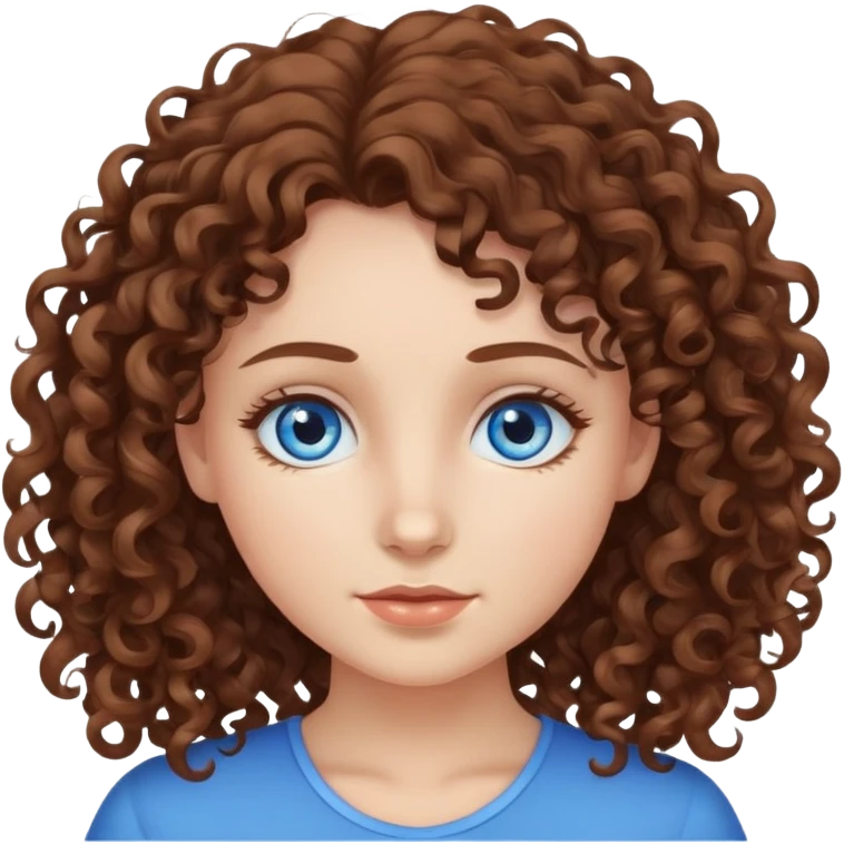 A fair-skin girl with brown curly hair and blue eyes. emoji