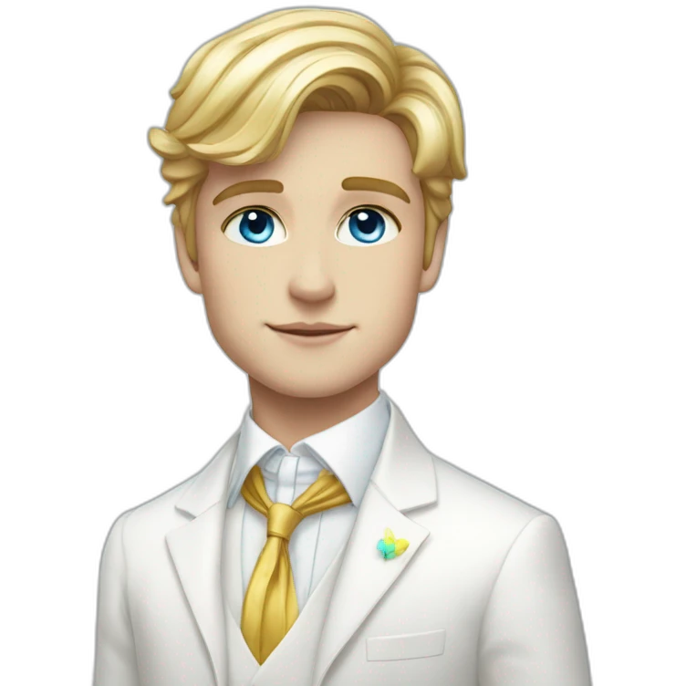 Posh-boy-with-white-suit-and-blue-eyes-and-rainbow-unicorn emoji