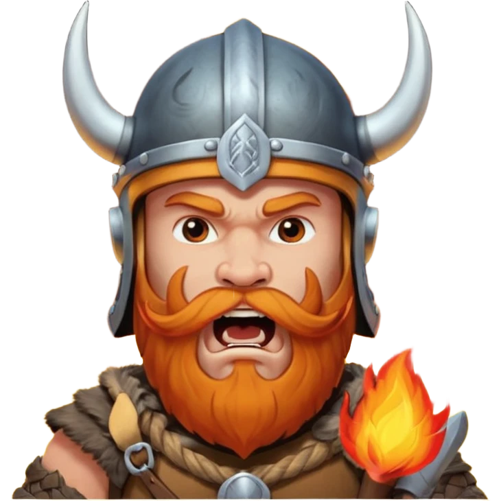 un vichingo con l'elmetto  con l'icona del fuoco sulla parte frontale ,che urla  emoji