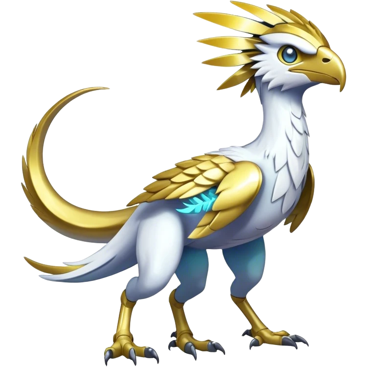 Shiny Futuristic Celestial Magical Ethereal Fakemon-HeadFeathers-Pokemon-Digimon-Spectrobes-Raptor-fusion, full body emoji