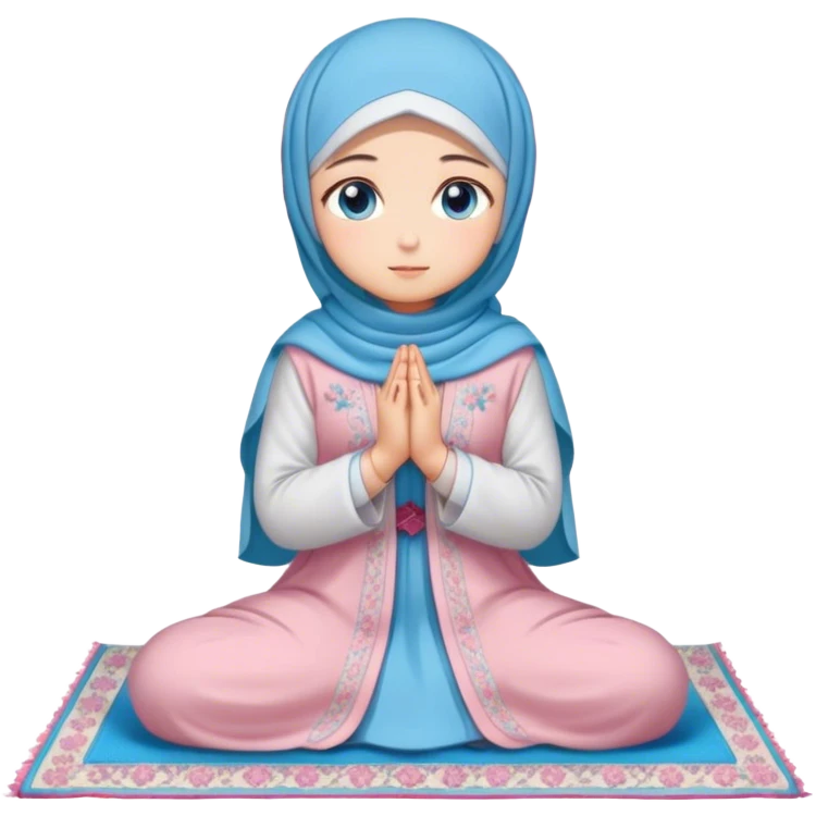 Turkish beautiful finish Konya girl blue eyes with hijab and Sakura dress praying on pray mat emoji