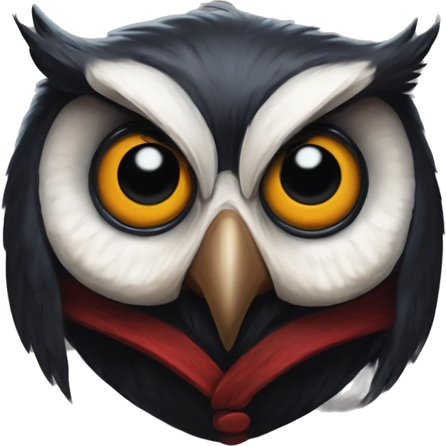 Vampire owl in Uncle Scrooge style, oil paint, mysterious eyes, intricate lips, masterpiece pose, odd perspective, beautiful, desirable, logical emoji