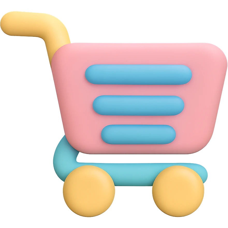icon of a cart, soft pastel colors, smooth rounded shapes, cute and minimal look emoji