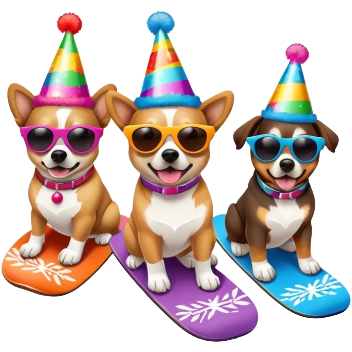 3 dogs snowboarding birthday party emoji