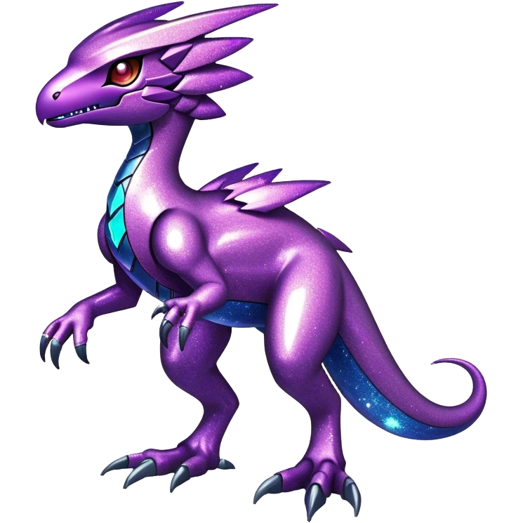 Shiny Sparkly Glittery Nebula Futuristic Fakemon-Pokemon-Digimon-Spectrobes-Raptor-fusion, full body emoji