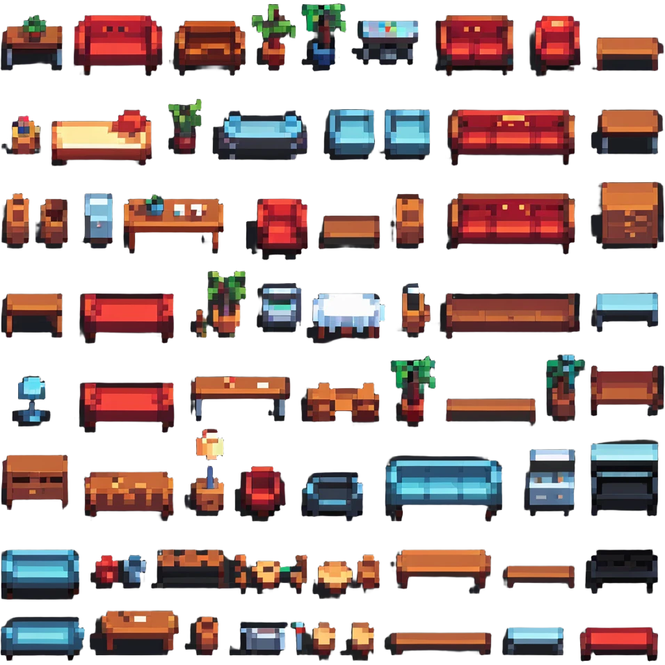 detailed furniture elements in pixel art style emoji
