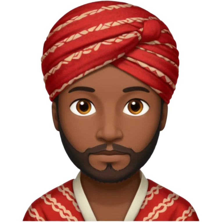 A dark-skinned man with brown eyes, a short beard, and a calm look, wearing a red patterned turban. emoji
