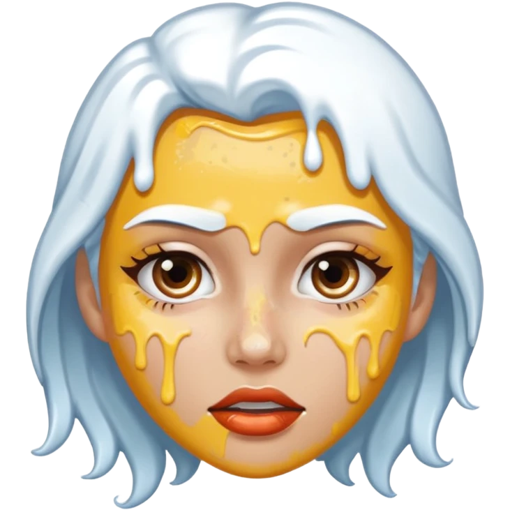white icing on woman just on the mouth and eye area more splattered not in the hair emoji