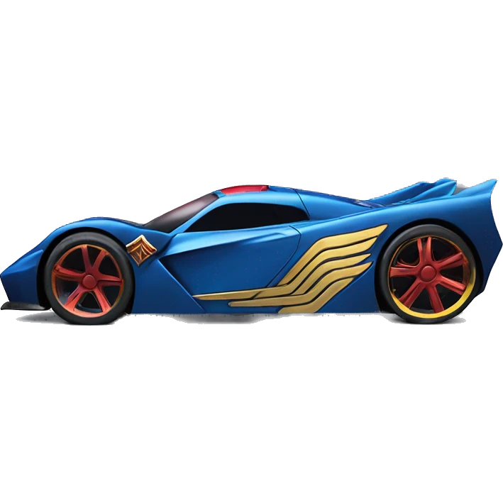 Side view of Wonder Woman’s matte finish Hypercar hot wheels rc car with large bright headlights at night emoji