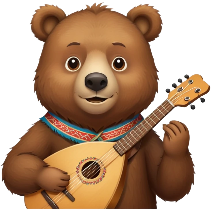 Friendly Russian brown bear holding a balalaika emoji