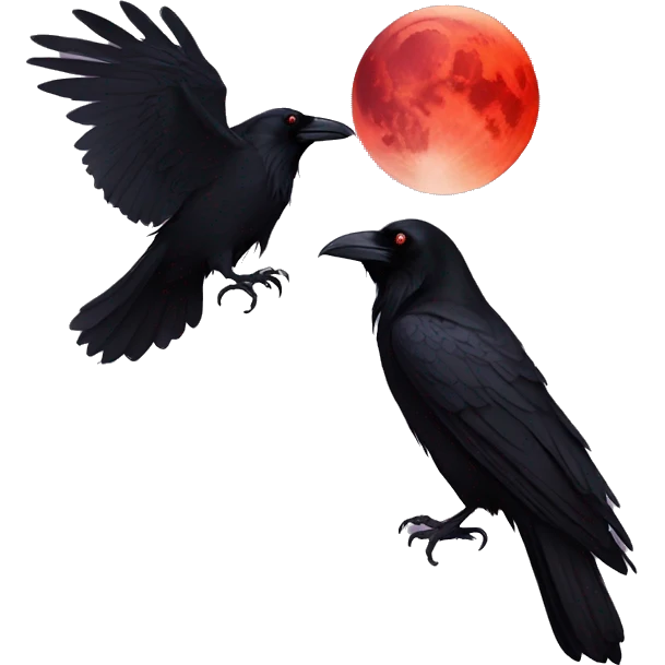 Raven and a red moon  emoji