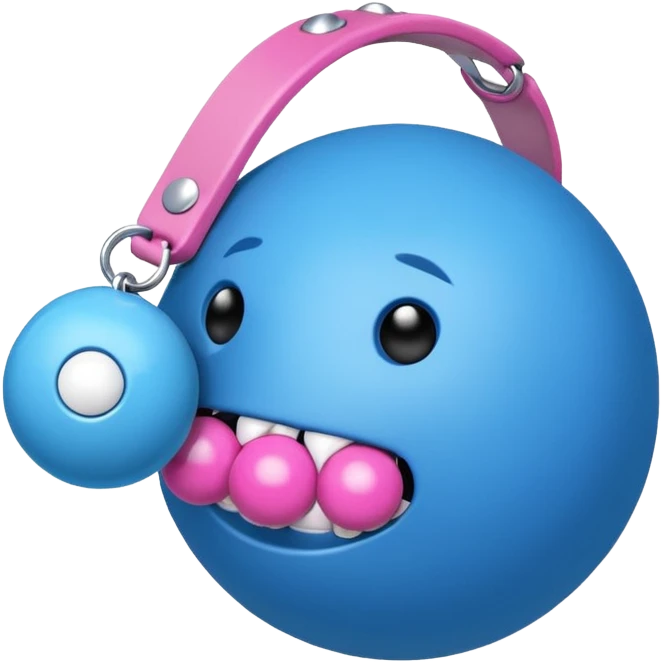 Blue ball for the gag on a ball gag with a white attachment collar with  pink  studs emoji