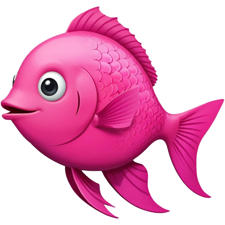 bright pink fish seen in exact side view, facing perfectly to the right, only one eye visible, complete flat 2D side profile, derpy expression with silly smile, flat like a paper cutout emoji