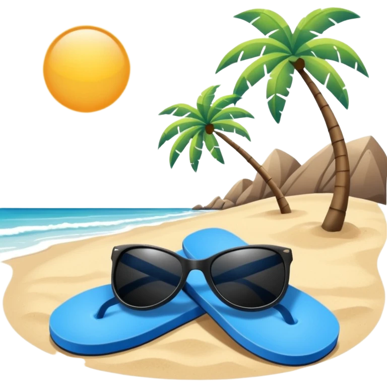 pair of flip-flops and sunglasses on a sunny beach emoji