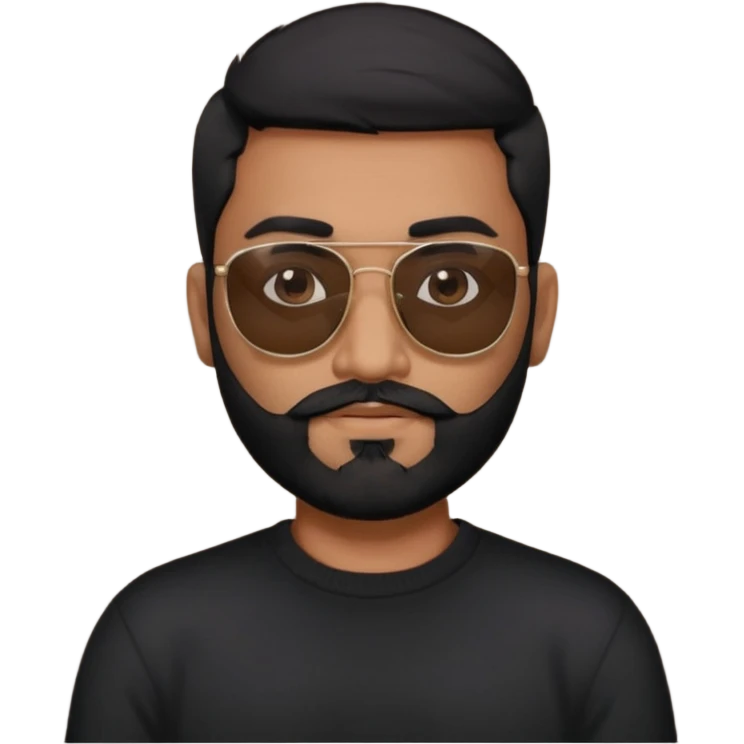 Indian man with  black hair and beard and black sunglasses and black jumper emoji