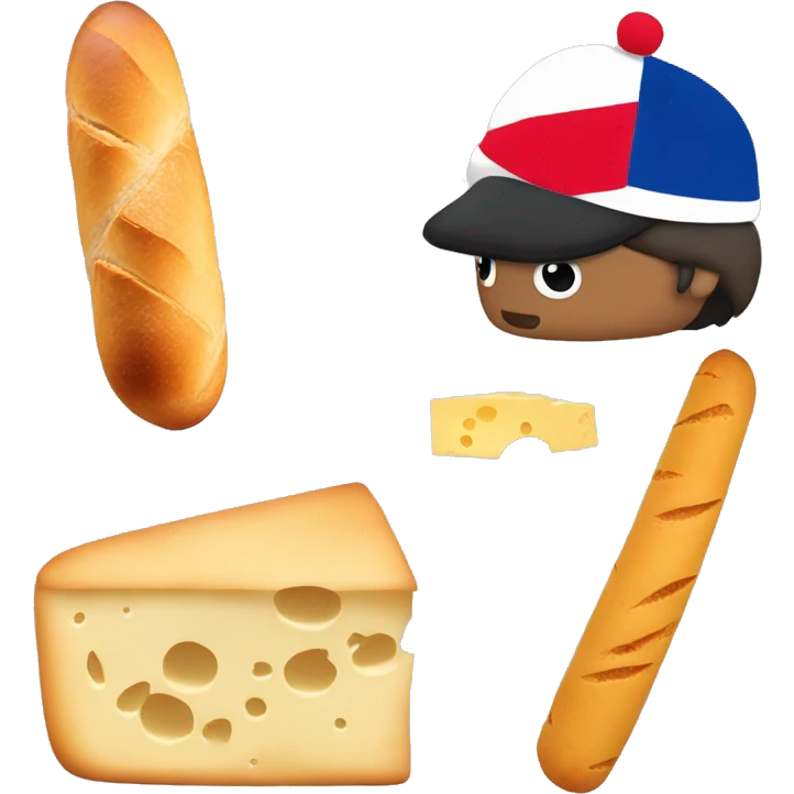 normal emoji with a beret and in the back the eifell tower and a baguette and some cheese emoji