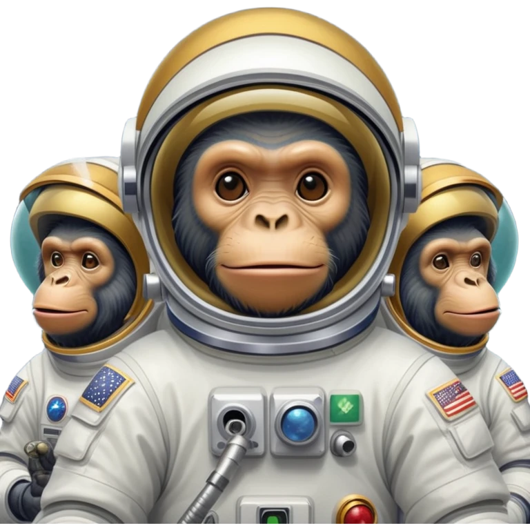 multiple apes in space suits floating smoking weed emoji