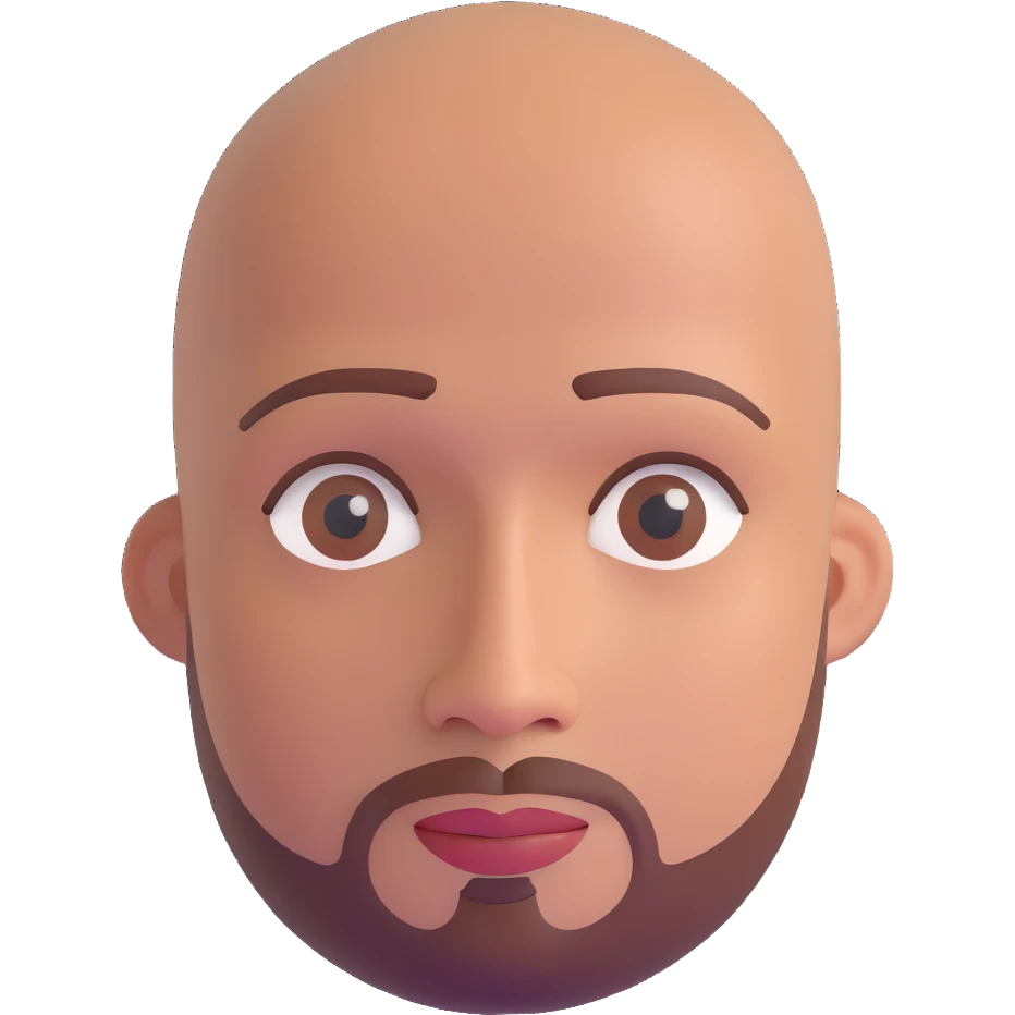 Bald man with smooth oval head, medium-dark reddish skin tone (moreno jambo), indigenous facial features, with sparse thin goatee beard only on chin, memoji style emoji