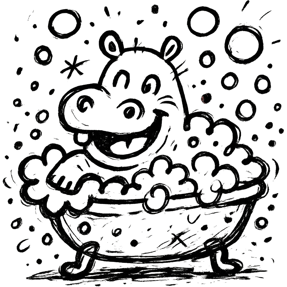 happy hippo with bubbles in bathtub emoji