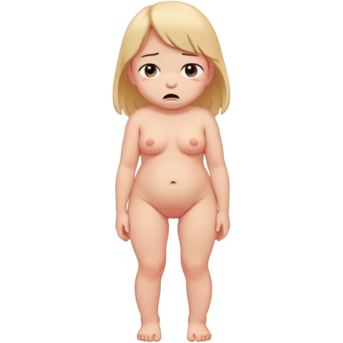 Full body, small little nude girl, flat chest, crying face, giant hips and ass, thin pussy emoji