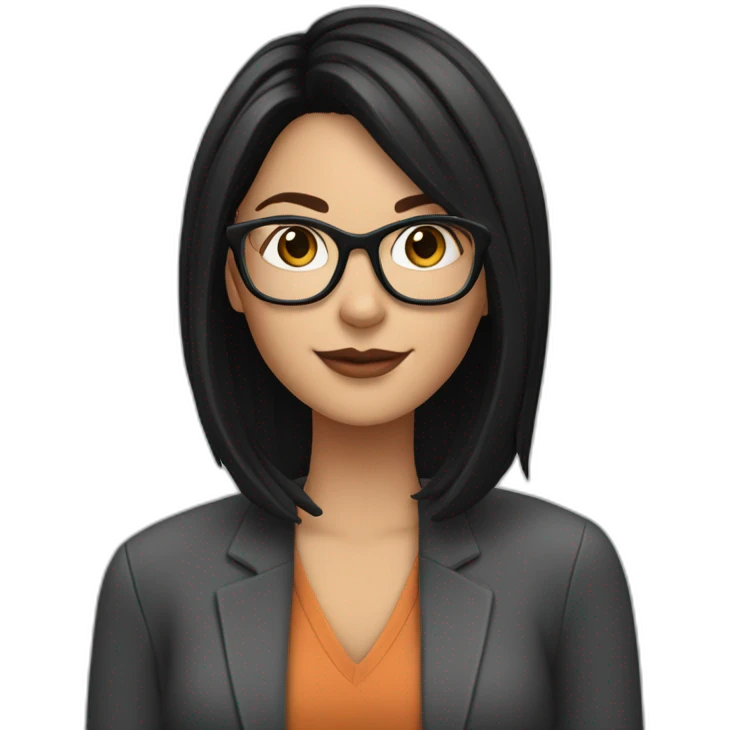 white girl with black hair midlength and glasses coaching online via her pc emoji