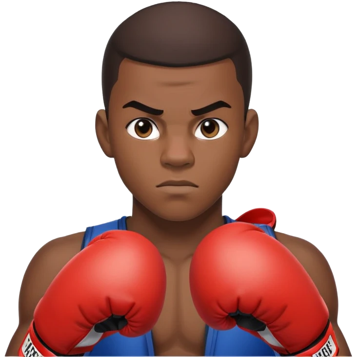 Passport photo portrait of a 19-year-old Black male boxer, neutral expression, shoulders up view, athletic build, boxing context subtly visible emoji