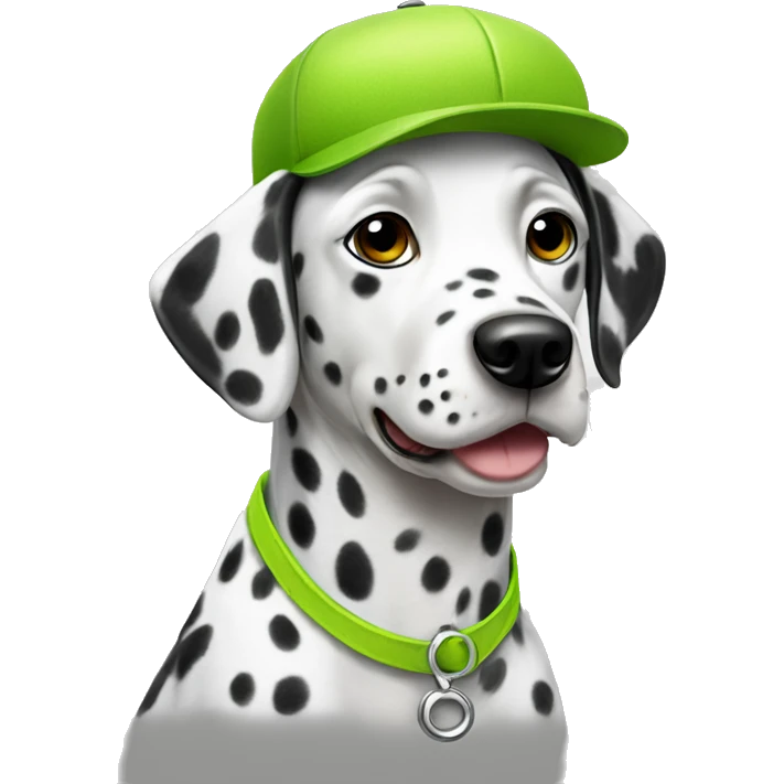 Dalmatian dog wearing a lime green cap emoji