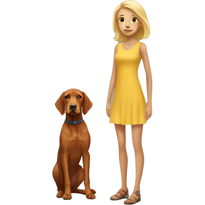 Two vizslas with skinny blonde girl emoji