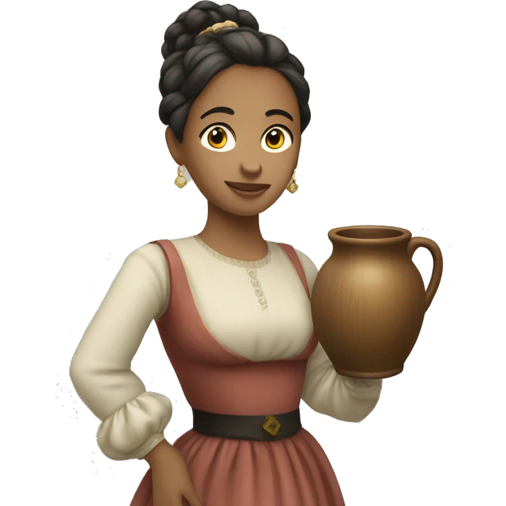 woman with pony tail wearing historic dress holding a pitcher emoji