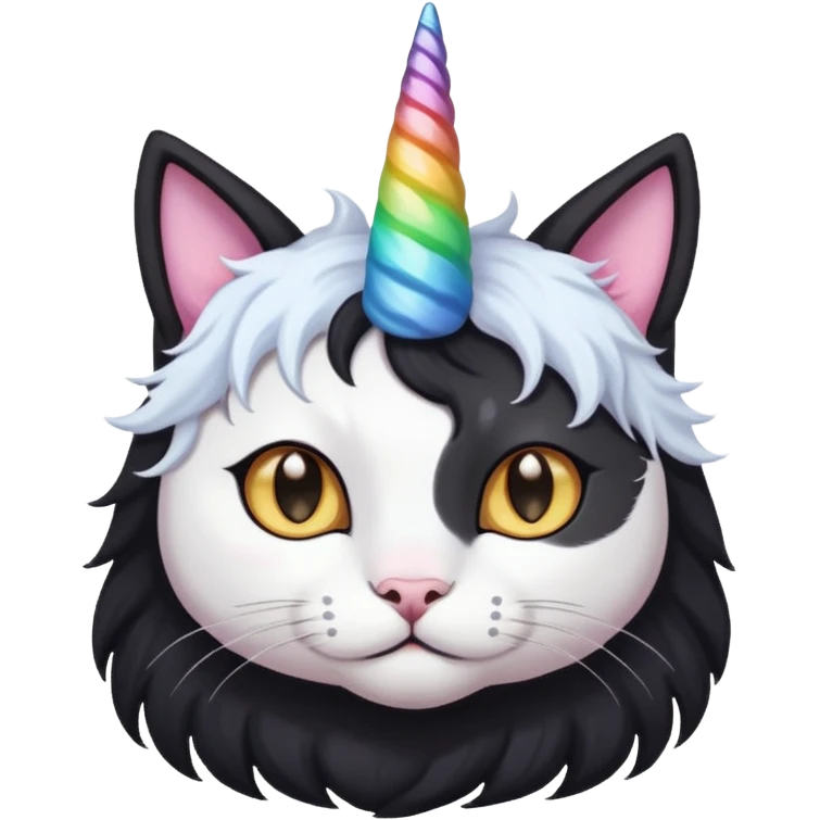Black long haierd cat whit A unicorn horn emoji